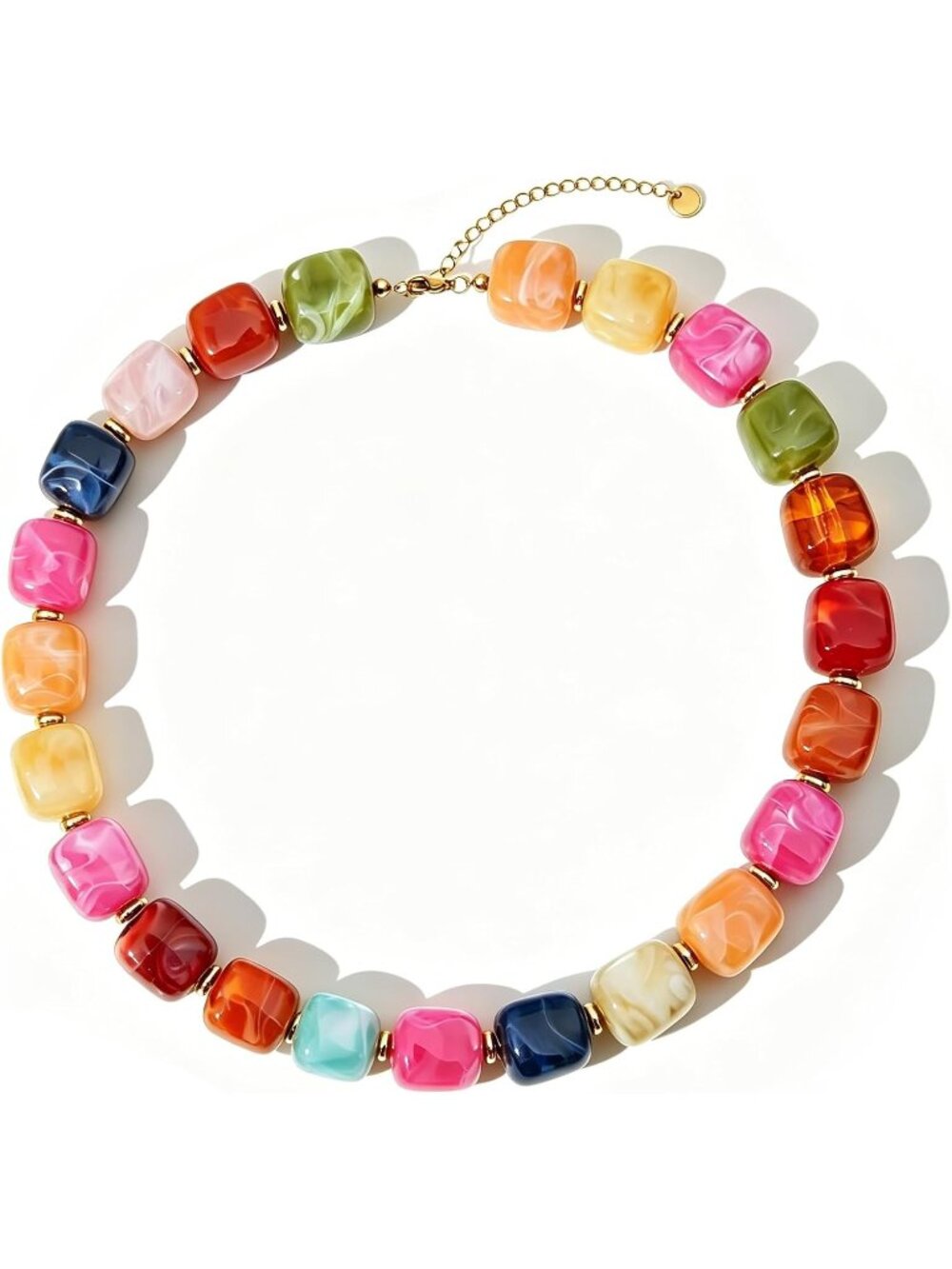 Women Multi Chunky Beaded Necklace Gold Plated Marbled Resin Choker Jewelry